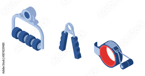 Isometric fitness equipment set with resistance band and grips