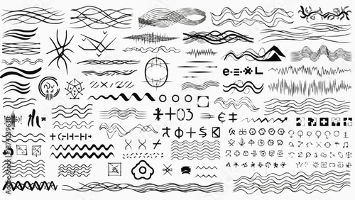 Collection of Hand Drawn Abstract Graphic Elements and Symbols.