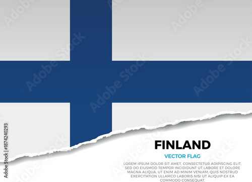 Flag of Finland. Creative Torn Paper Edge Effect on transparent background
