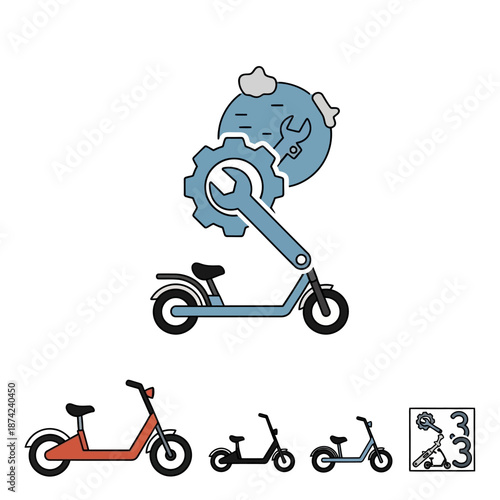 Electric Scooter Repair and Maintenance Service Illustration.