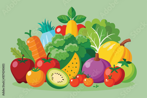 Tropical Pineapple Fruit with Green Crown Vector Illustration, Fresh Exotic Fruit for Healthy Diet and Summer Vibes