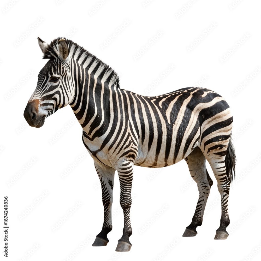 Fototapeta premium Side profile of a standing zebra isolated