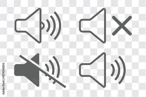 Sound volume icons set with different signal levels on white background. Аn icon that increases and reduces the sound. Speaker icon set. volume icon vector. loudspeaker icon vector. design eps 10