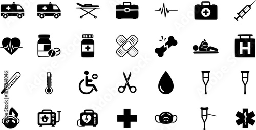 Emergency medical icons set for healthcare and first aid
