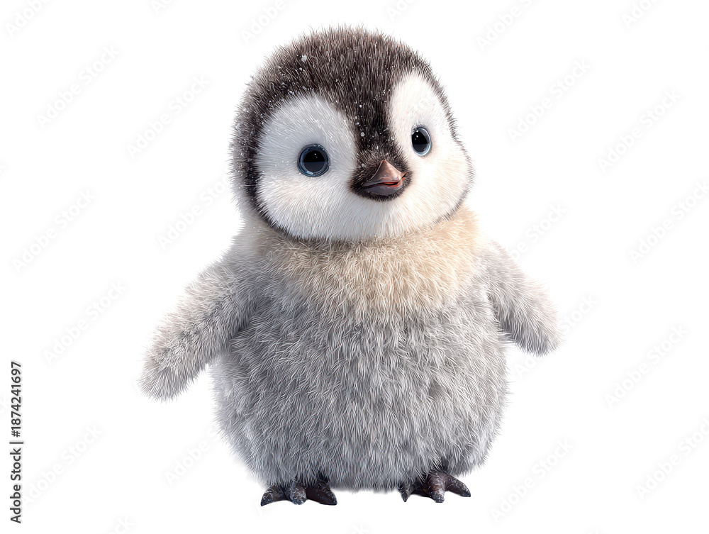 Fototapeta premium Cute penguin standing in a soft 3D character style isolated on transparent background. 