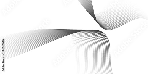 A minimalist abstract background featuring smooth flowing black lines on a clean white surface.
