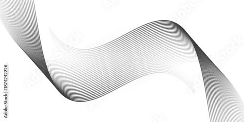 A minimalist abstract background featuring smooth flowing black lines on a clean white surface.