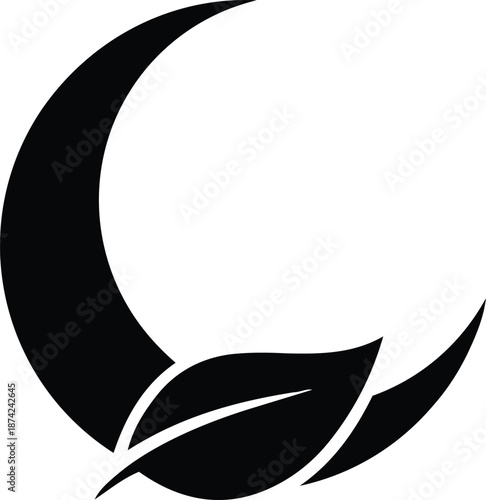 Crescent moon with a stylized leaf growing from it