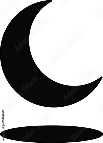 A simple black crescent moon symbol with a shadow