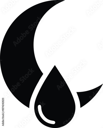 Crescent moon and a drop of water icon