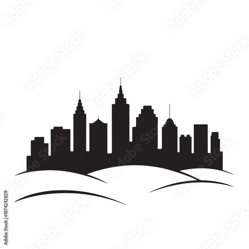 Modern city skyline silhouette with sleek skyscrapers and urban landscape