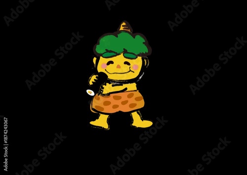 節分用恵方巻きを食べている可愛い黄鬼のアニメーション動画素材