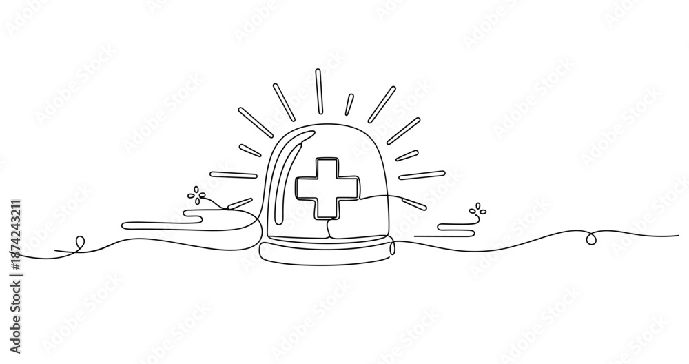 Obraz premium Minimalist first aid kit illustration with cross and light rays, no editable stroke