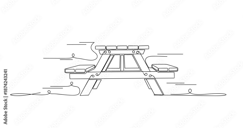 Obraz premium Continuous line drawing of a picnic table with flowing lines in minimalist style, no editable stroke