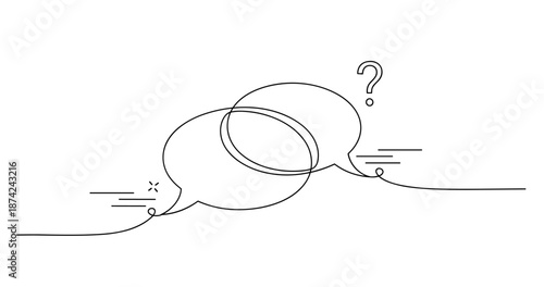 Abstract line art of intersecting dialogue bubbles with question mark, no editable stroke