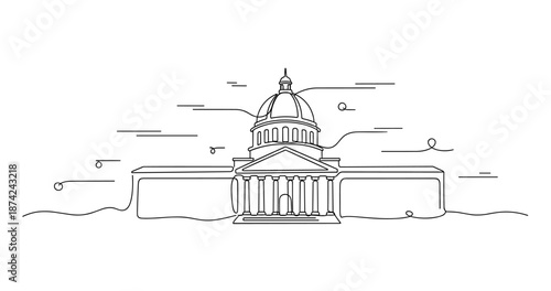 Line art of historical capitol building with dome and columns, no editable stroke