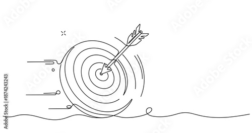 Hand-drawn arrow hitting bullseye in minimalist style illustration, no editable stroke
