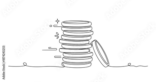 Stack of cookies with falling biscuit on white background, no editable stroke