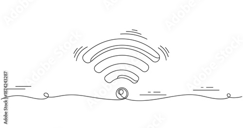 Minimalist black and white wireless connection symbol line art, no editable stroke