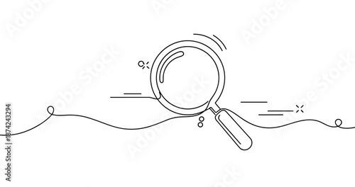 Magnifying glass icon with simple continuous line drawing on white background, no editable stroke