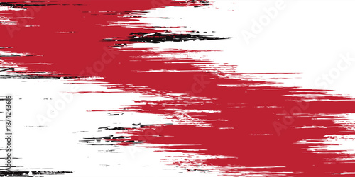 An expressive abstract background featuring bold red brush strokes with black and blue accent lines on a white surface.