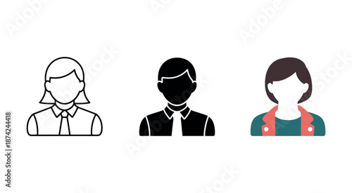 User Profile Icon Set Vector – Three Different Account and Avatar Symbols