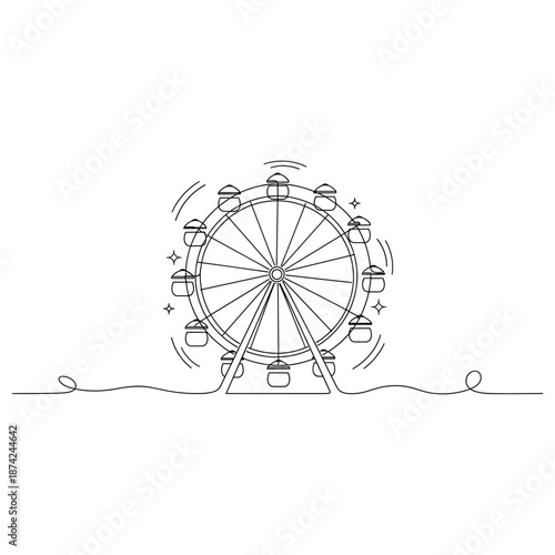 Minimalist line art of moving ferris wheel with stars. No editable strokes