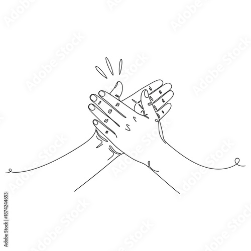 Continuous line drawing of clapping hands with creative gesture. No editable strokes