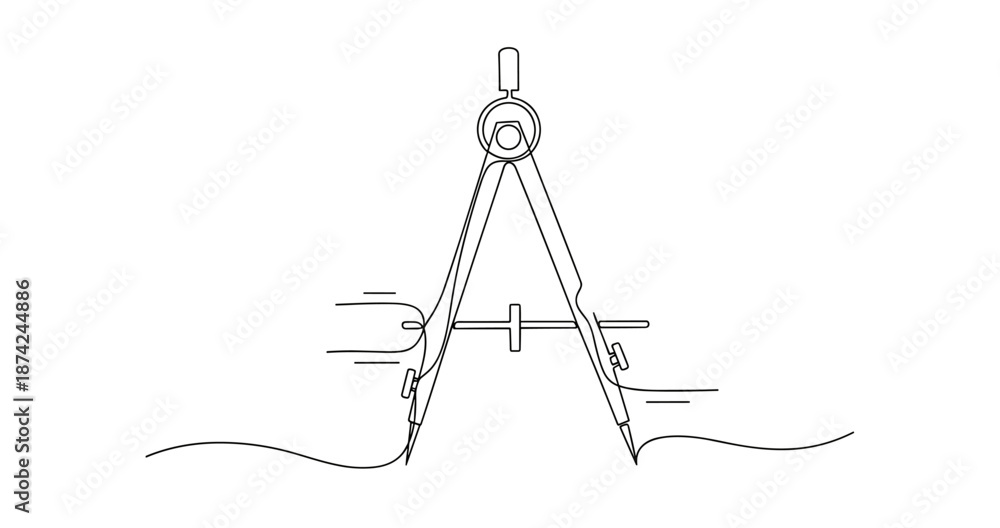 Fototapeta premium Precision geometry: detailed line art of drawing compass in motion. No editable strokes