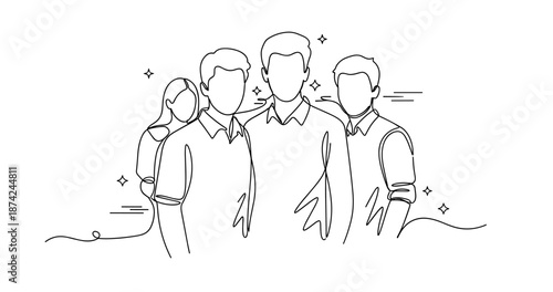 Line art illustration of diverse group of young adults. No editable strokes