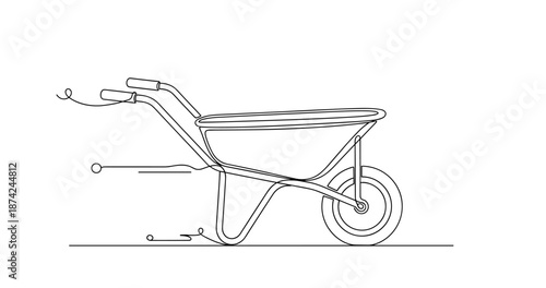 Minimalist line art of wheelbarrow on white background. No editable strokes