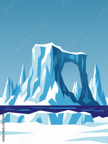 Stunning Arctic Iceberg Arch Vector Illustration, a cool and frozen landscape