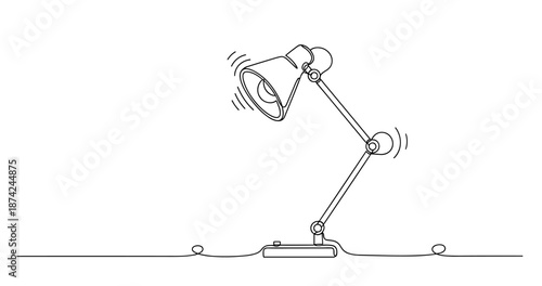 Continuous line drawing of an adjustable desk lamp vibrating with movement. No editable strokes