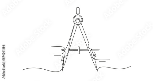Precision geometry: detailed line art of drawing compass in motion. No editable strokes