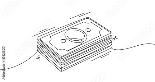 Minimalist line drawing of stack of us dollar bills. No editable strokes