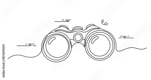 Continuous line drawing of binoculars with simple artistic style. No editable strokes