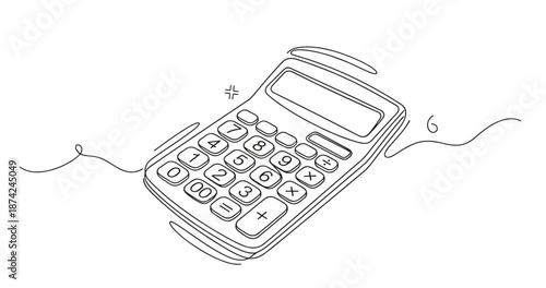 Line art illustration of a simple calculator with numeric keypad detail. No editable strokes