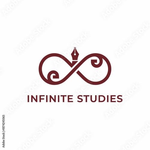 Infinity Loop Symbol Combined with Fountain Pen Nib Icon for Education and Writing Services Infinite Studies Logo