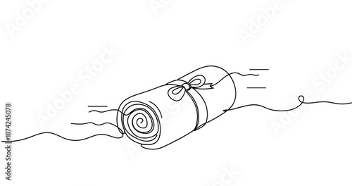Minimalist line art of rolled yoga mat with ribbon. No editable strokes