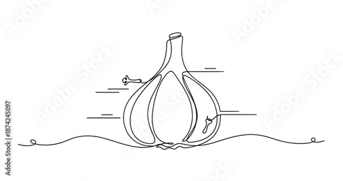 Minimalist garlic line art: simple black and white clove design. No editable strokes