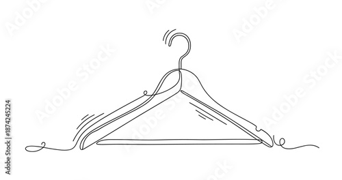 Minimalist continuous line art of a clothes hanger for fashion concepts. No editable strokes