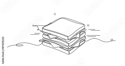 Minimalist line art of stack of cheese sandwiches with stars. No editable strokes