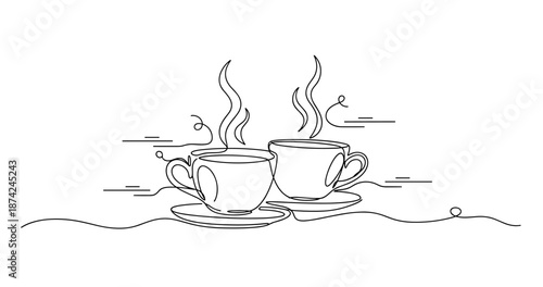 Minimalist line art of two steaming coffee cups. No editable strokes