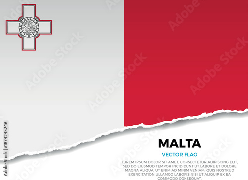 Flag of Malta. Creative Torn Paper Edge Effect on transparent background