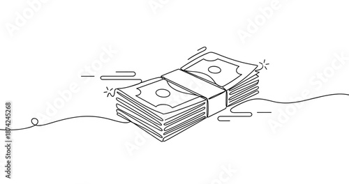 Stack of currency in minimalist line art style. No editable strokes