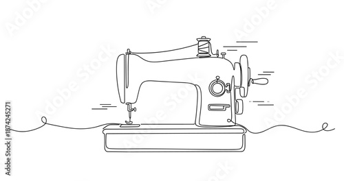 Vintage sewing machine sketch with thread and spool details. No editable strokes