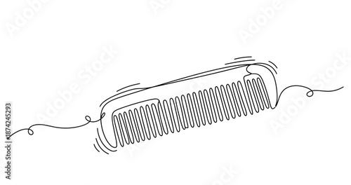 Black and white line art of comb with loose hair on tooth and static effect. No editable strokes