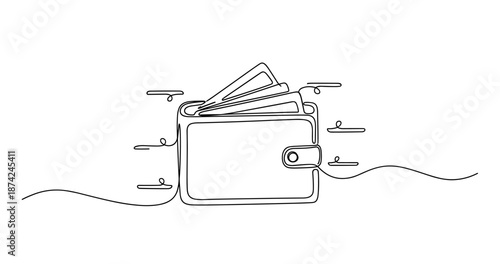 One-line drawing of a wallet with credit cards: simplicity and minimalism. No editable strokes