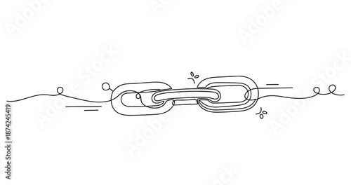 Broken chain line art with floral elements. No editable strokes