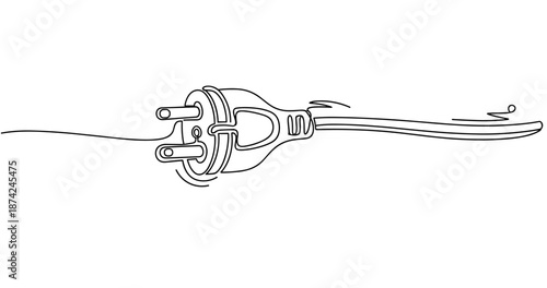Minimalist black line drawing of electrical plug and cord. No editable strokes